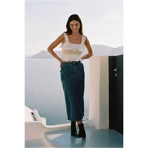 All Row Jules Cotton Denim Midi Skirt Medium Women’s Blue SM5060